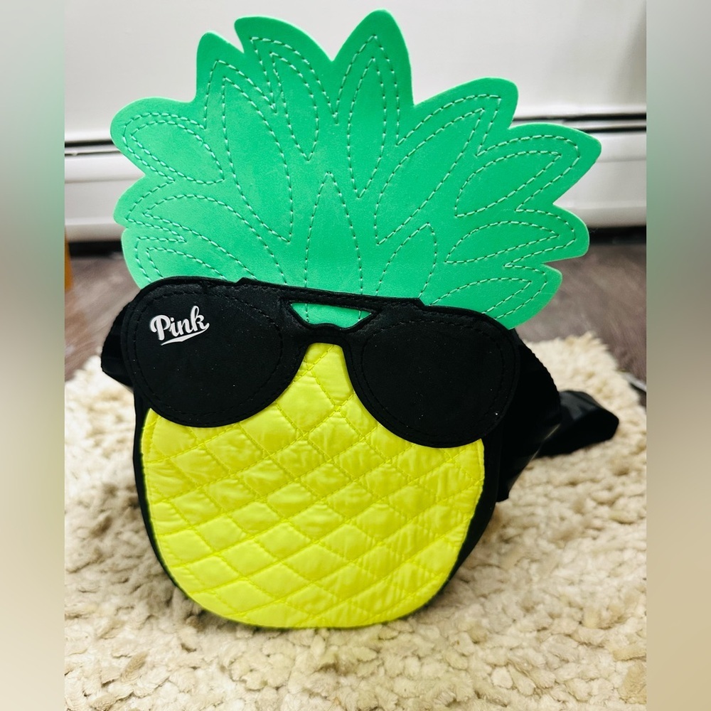 PinK VS Rubber Pineapple Motive Cross body Purse/Small Bag Black Yellow Green